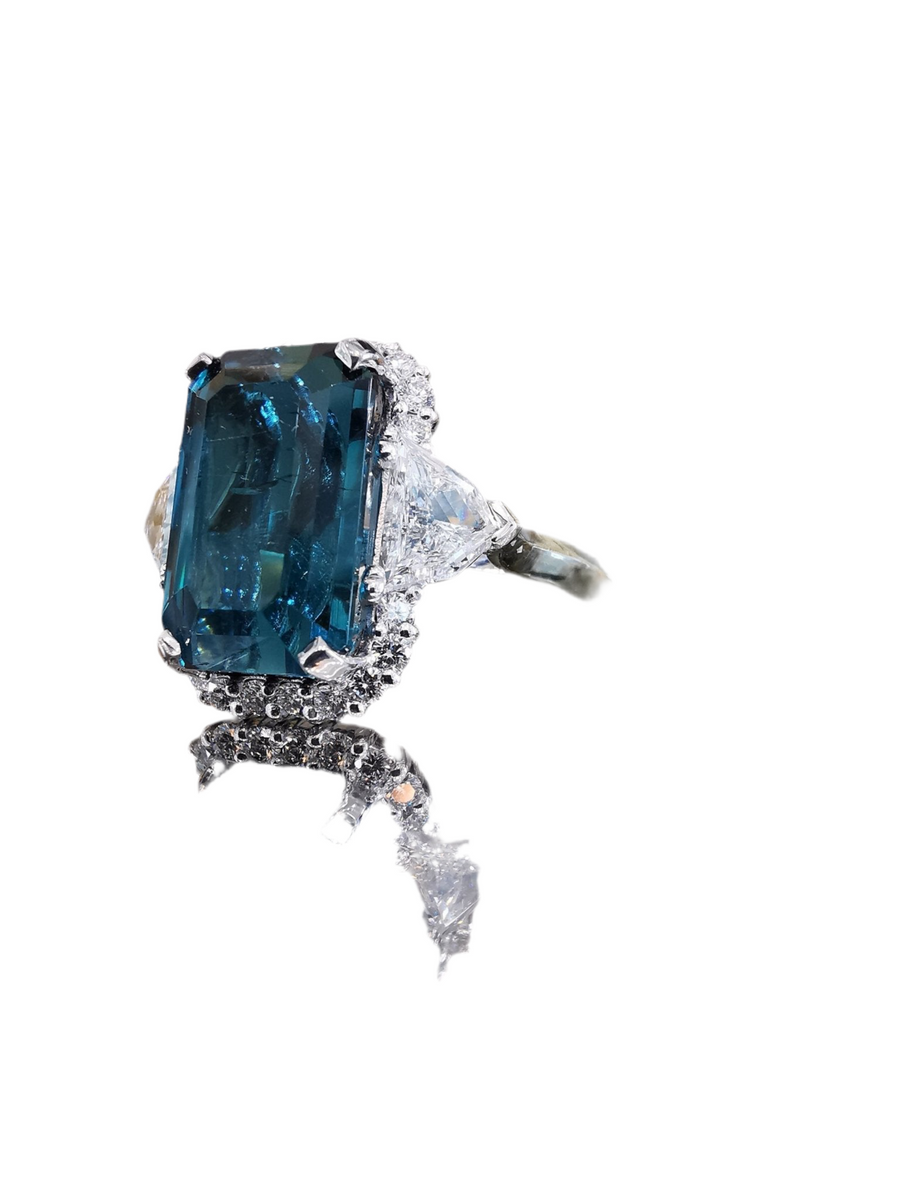 Indicolite Tourmaline Cadillac Diamonds ring