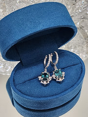 Teal Tourmaline & Diamond Earrings