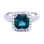 Indicolite Tourmaline and Diamond halo Ring
