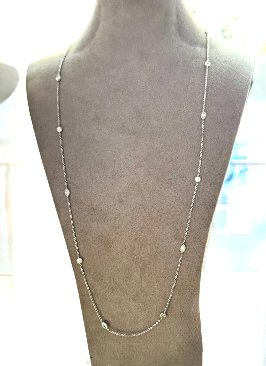 White gold Necklace with round and marquise diamonds