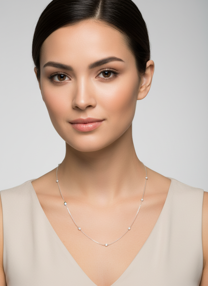 White gold Necklace with round and marquise diamonds