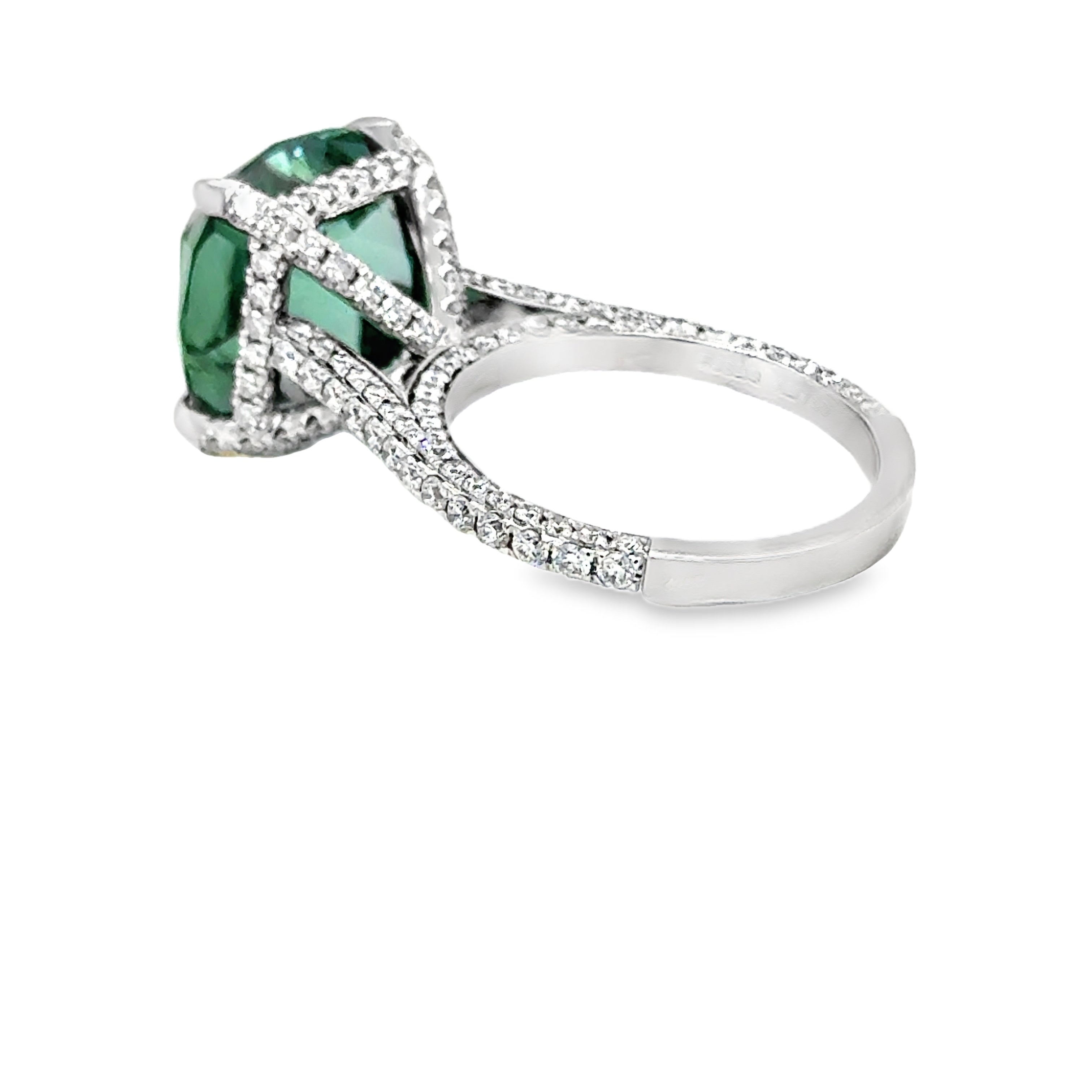 Cushion Green Tourmaline and Diamond Pave Ring