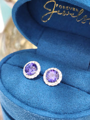 Tanzanite and Diamond Halo Earring Studs