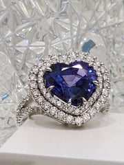 Heart Tanzanite & Diamond Halo Ring