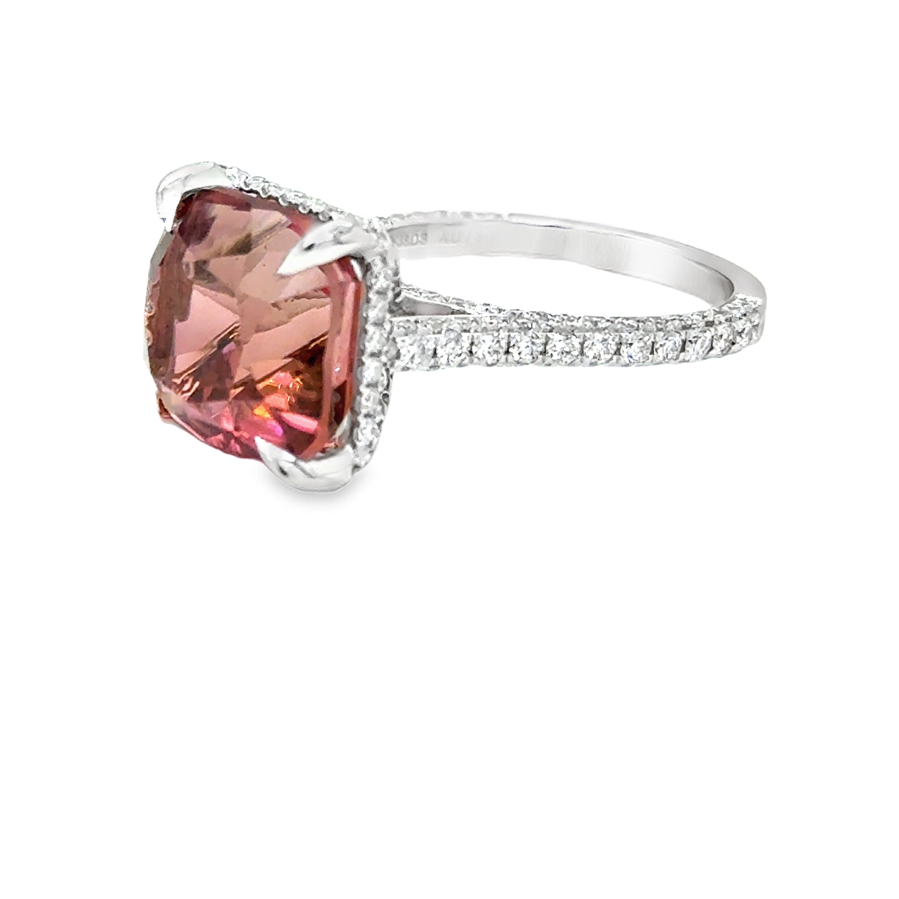 Cushion Pink Tourmaline and Diamond Set white gold Ring