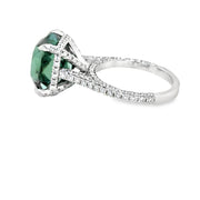 Cushion Green Tourmaline and Diamond Pave Ring