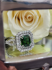 Green Tourmaline and Diamond Halo Ring