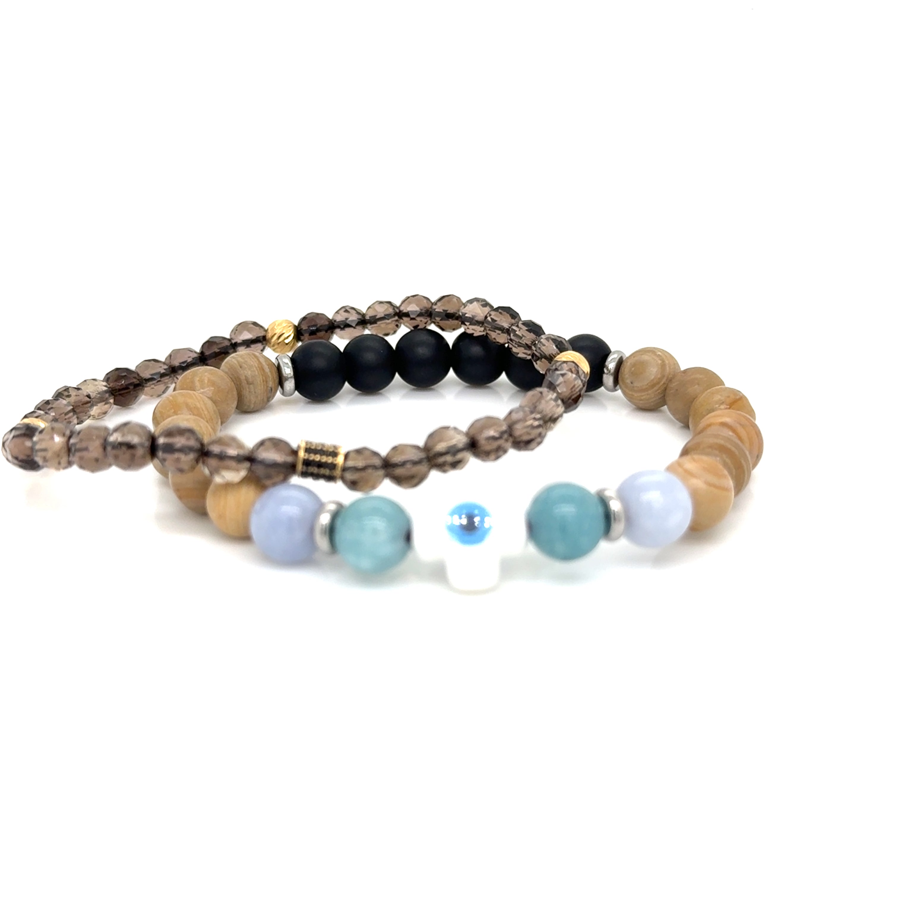 Smokey Quartz and yellow gold beads