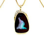 Boulder Opal & Argyle Diamond Pendant in  Yellow Gold