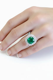 9.63 ct Green Emerald and Double Diamond Halo Ring