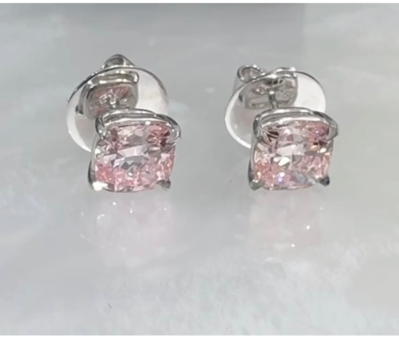 4.14ct Cushion Cut Pink Diamond Studs