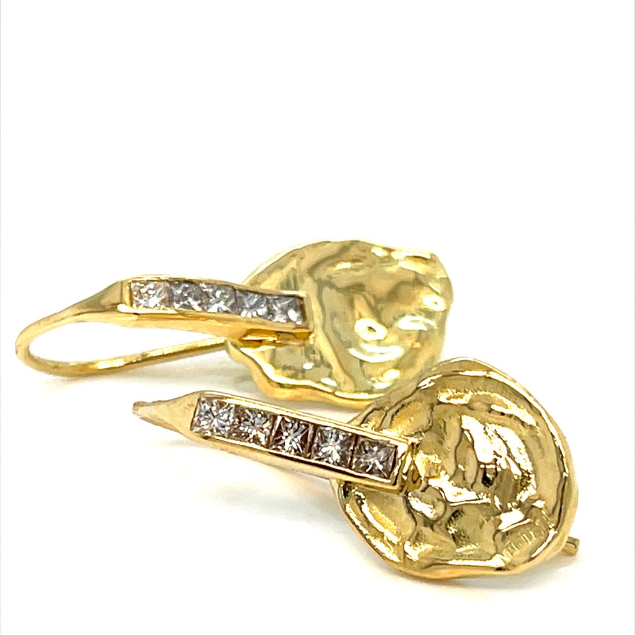 Uneven Shaped Yellow Gold Diamond Earrings