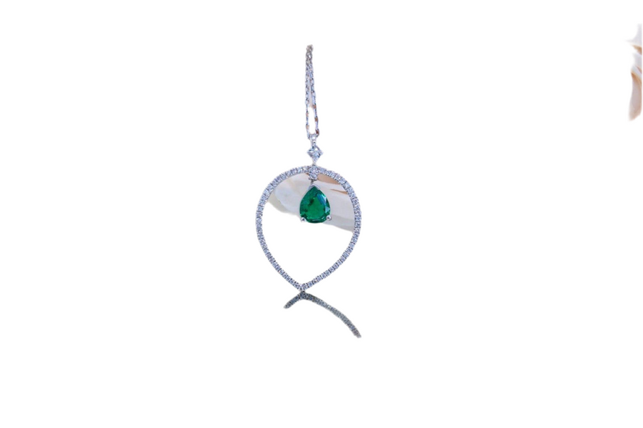 Green  Emerald and Diamond Pendant