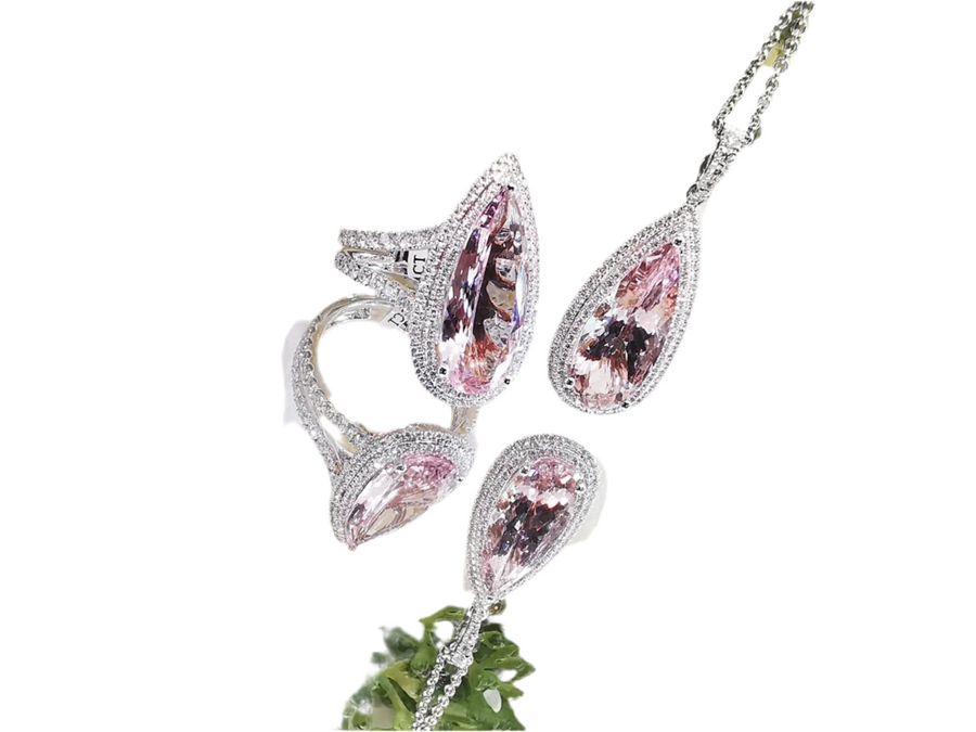 Double Diamond Halo Morganite Ring
