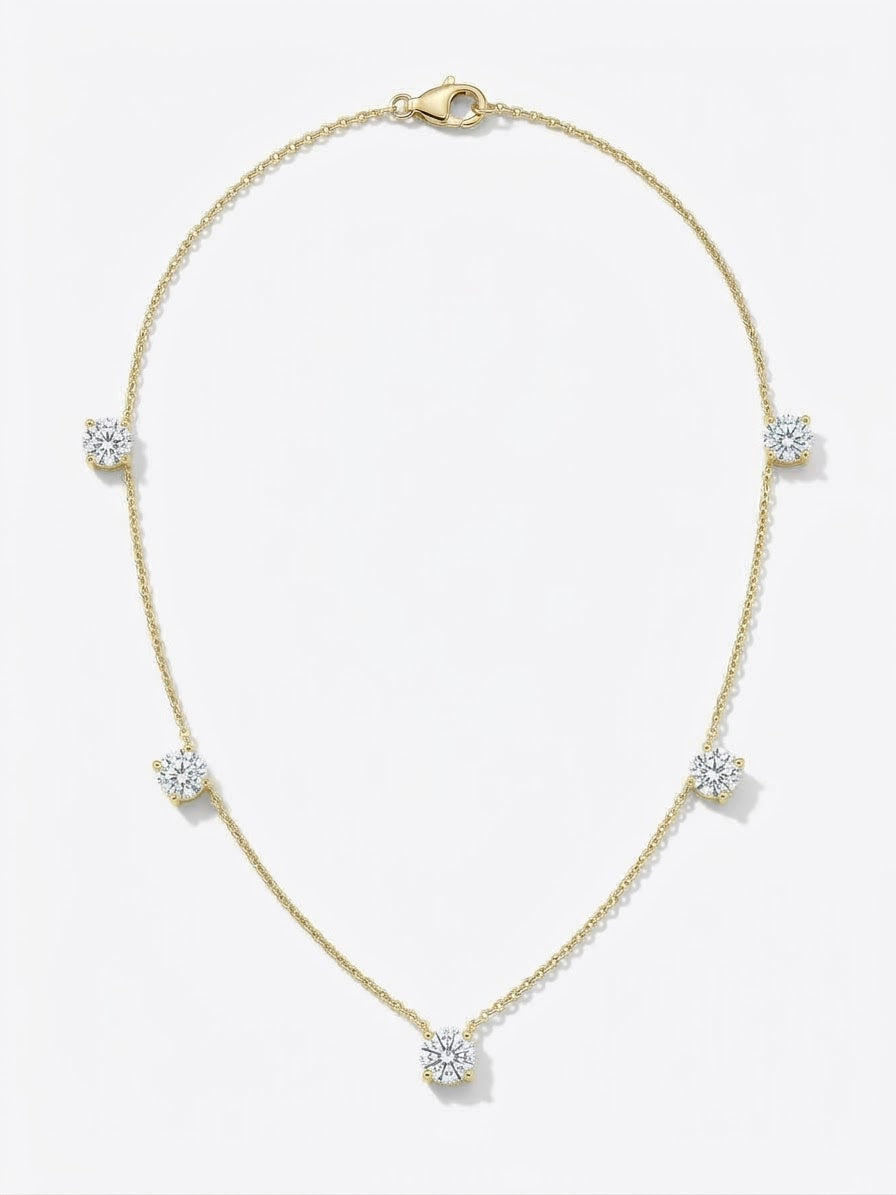 2.50 carat Drilled Floating diamond Necklace in 18k yellow gold