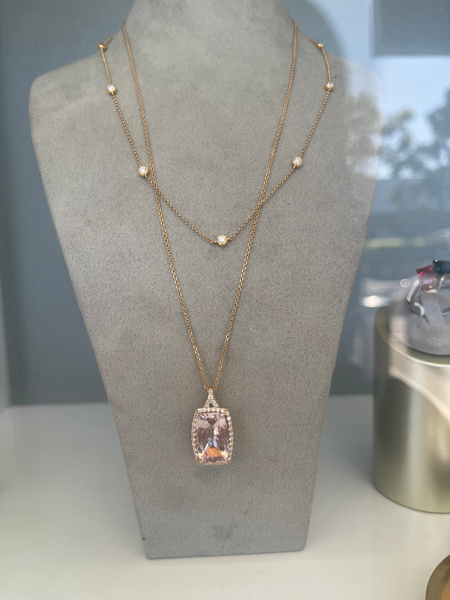 Morganite and Diamond Halo Pendant