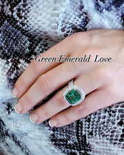 9.63 ct Green Emerald and Double Diamond Halo Ring