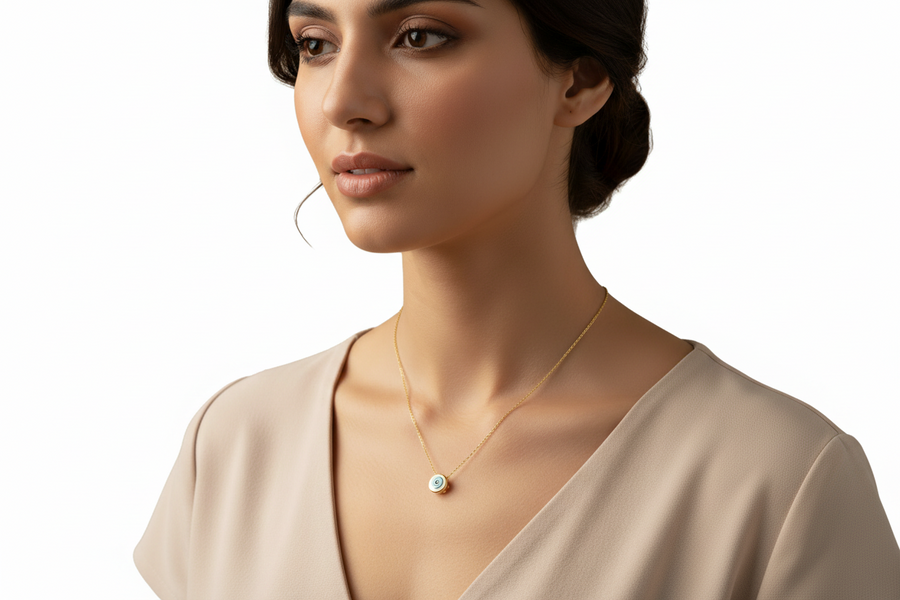Evil Eye Protection yellow gold Necklace
