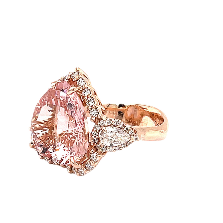 Heart Pink Morganite and Diamond Halo Ring
