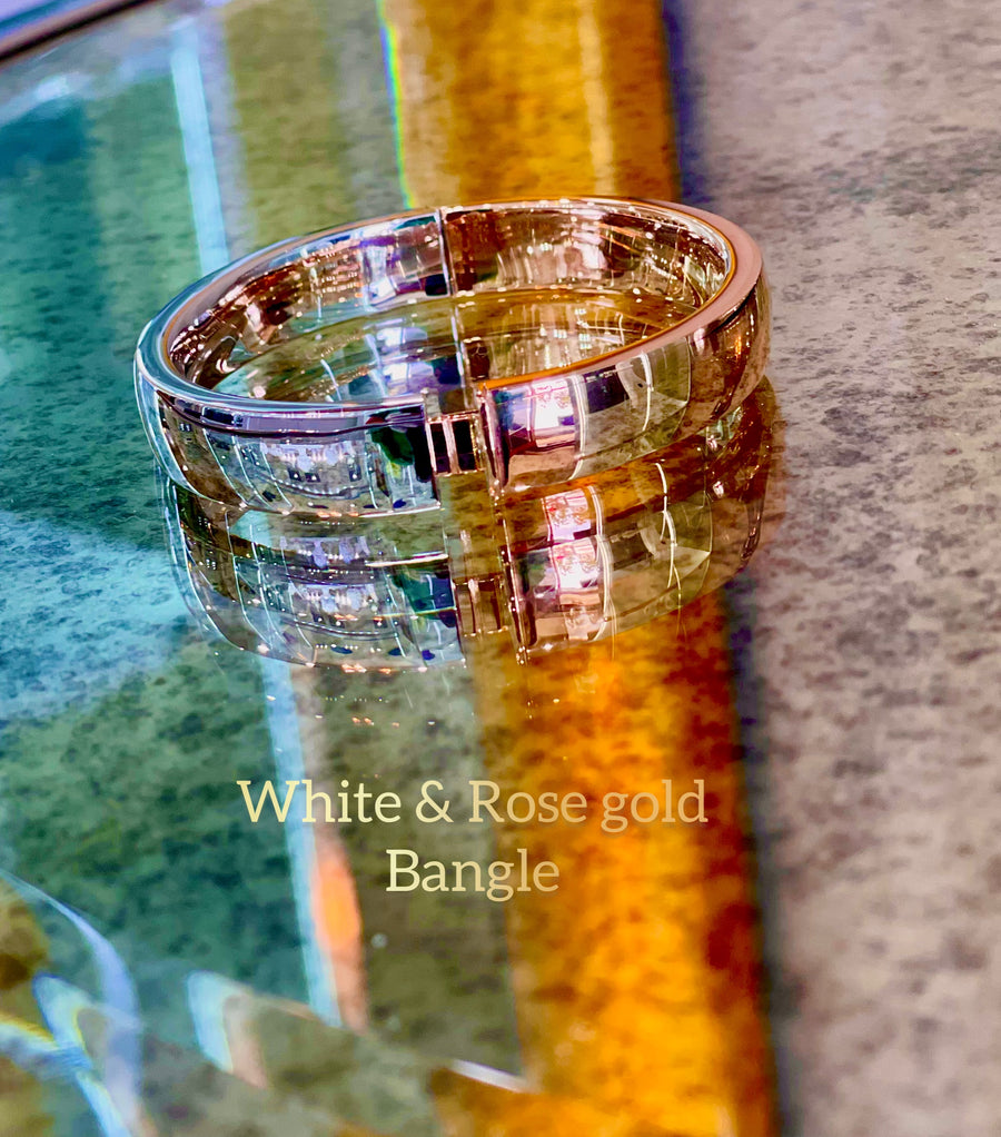 Rose and White gold Hinged Bangle