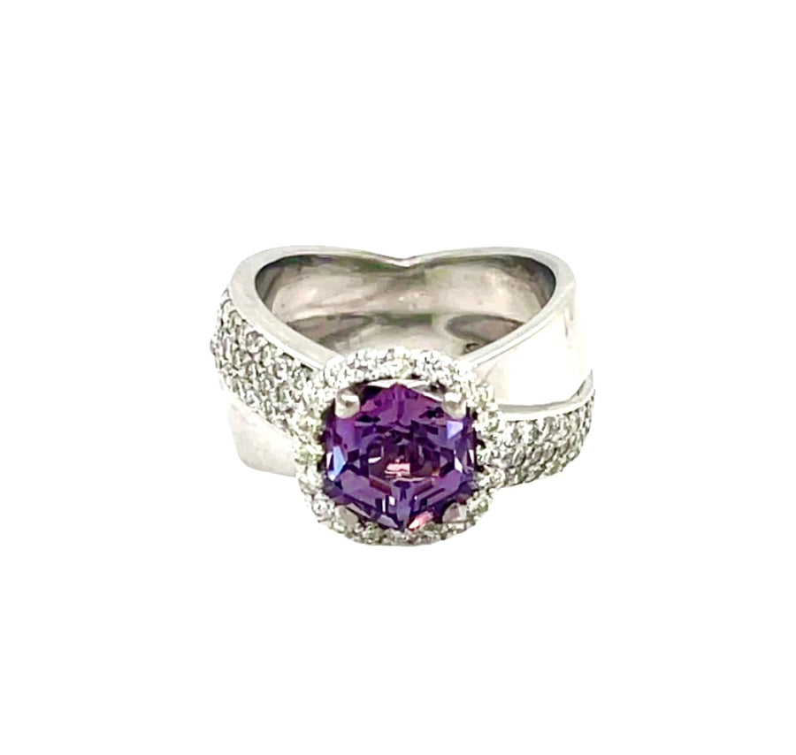 Crossover Violet Spinel and Diamond Ring in 18k white gold