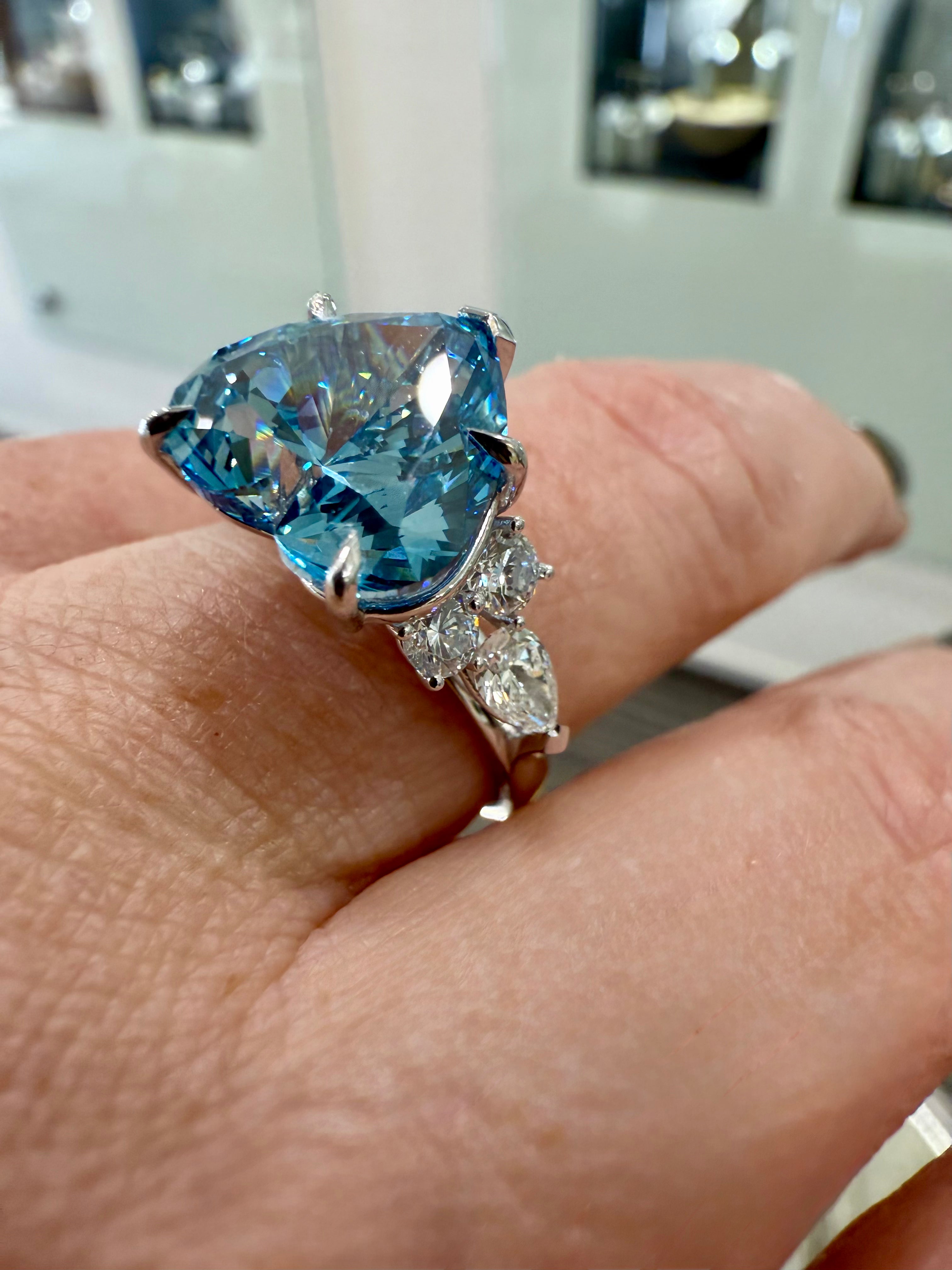 Heart Lab grown Blue  Diamond Trilogy Ring
