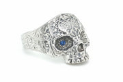 Platinum Skull Ring with Blue Sapphires