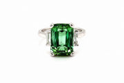 Green Tourmaline & Baguette Diamonds Trilogy Ring