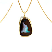 Boulder Opal & Argyle Diamond Pendant in  Yellow Gold
