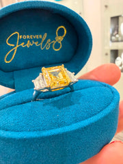 5.01ct Fancy Yellow Asscher Cut Trilogy Ring