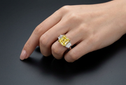 5.01ct Fancy Yellow Asscher Cut Trilogy Ring