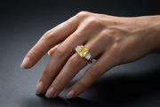 5.01ct Fancy Yellow Asscher Cut Trilogy Ring