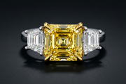 5.01ct Fancy Yellow Asscher Cut Trilogy Ring