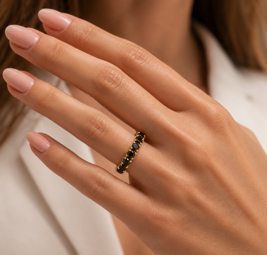 Black Diamond Eternity Ring – 18K Yellow Gold | 3.38ct