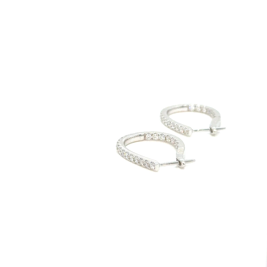 18K White Gold Diamond Tear Drop Hoop Earrings