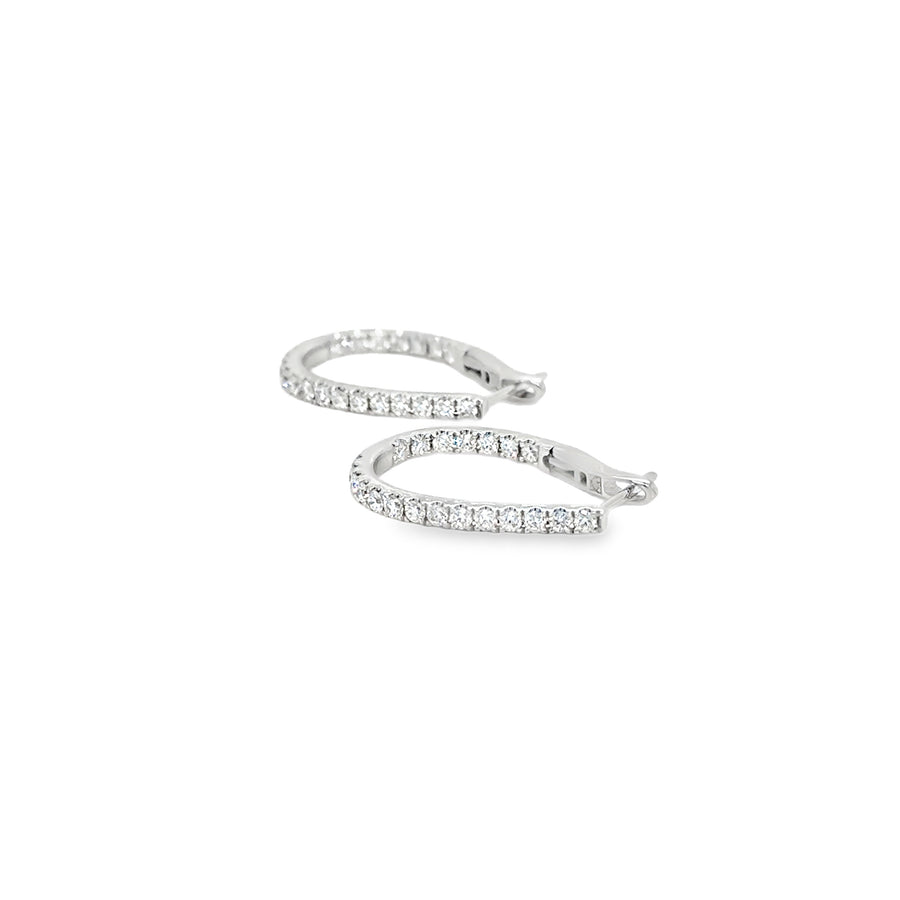 18K White Gold Diamond Tear Drop Hoop Earrings