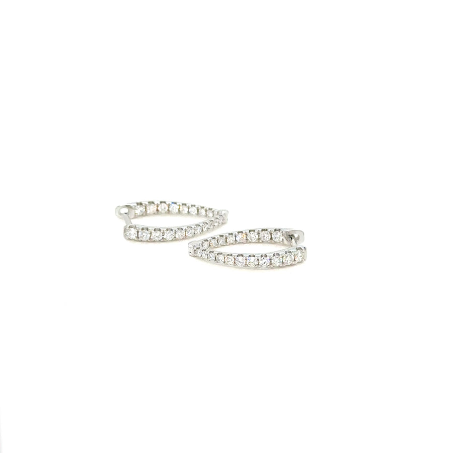 18K White Gold V-Shaped Diamond Hoop Earrings
