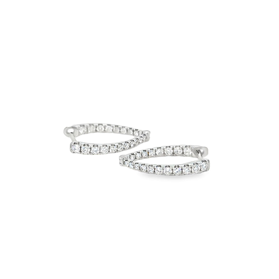 18K White Gold V-Shaped Diamond Hoop Earrings
