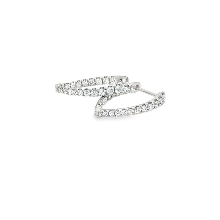 18K White Gold V-Shaped Diamond Hoop Earrings
