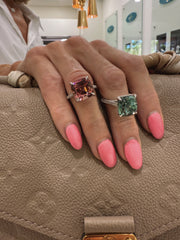 Cushion Pink Tourmaline and Diamond Set white gold Ring