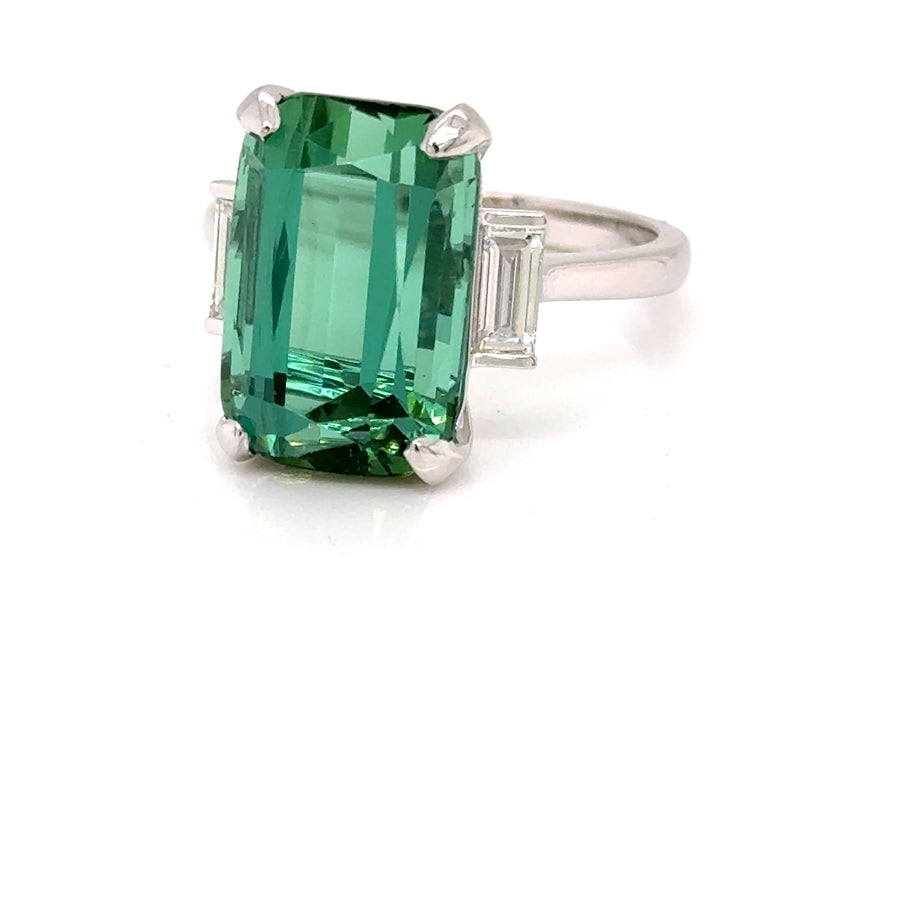 Trilogy Green Tourmaline & Emerald cut Diamond Ring