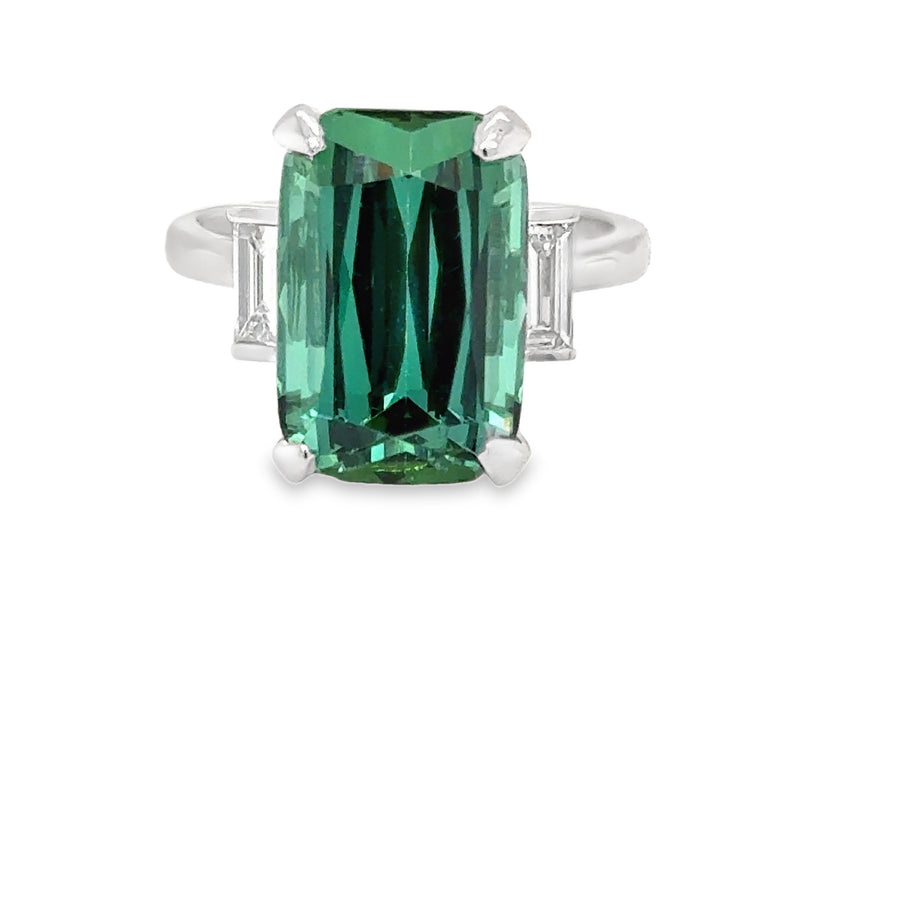 Trilogy Green Tourmaline & Emerald cut Diamond Ring