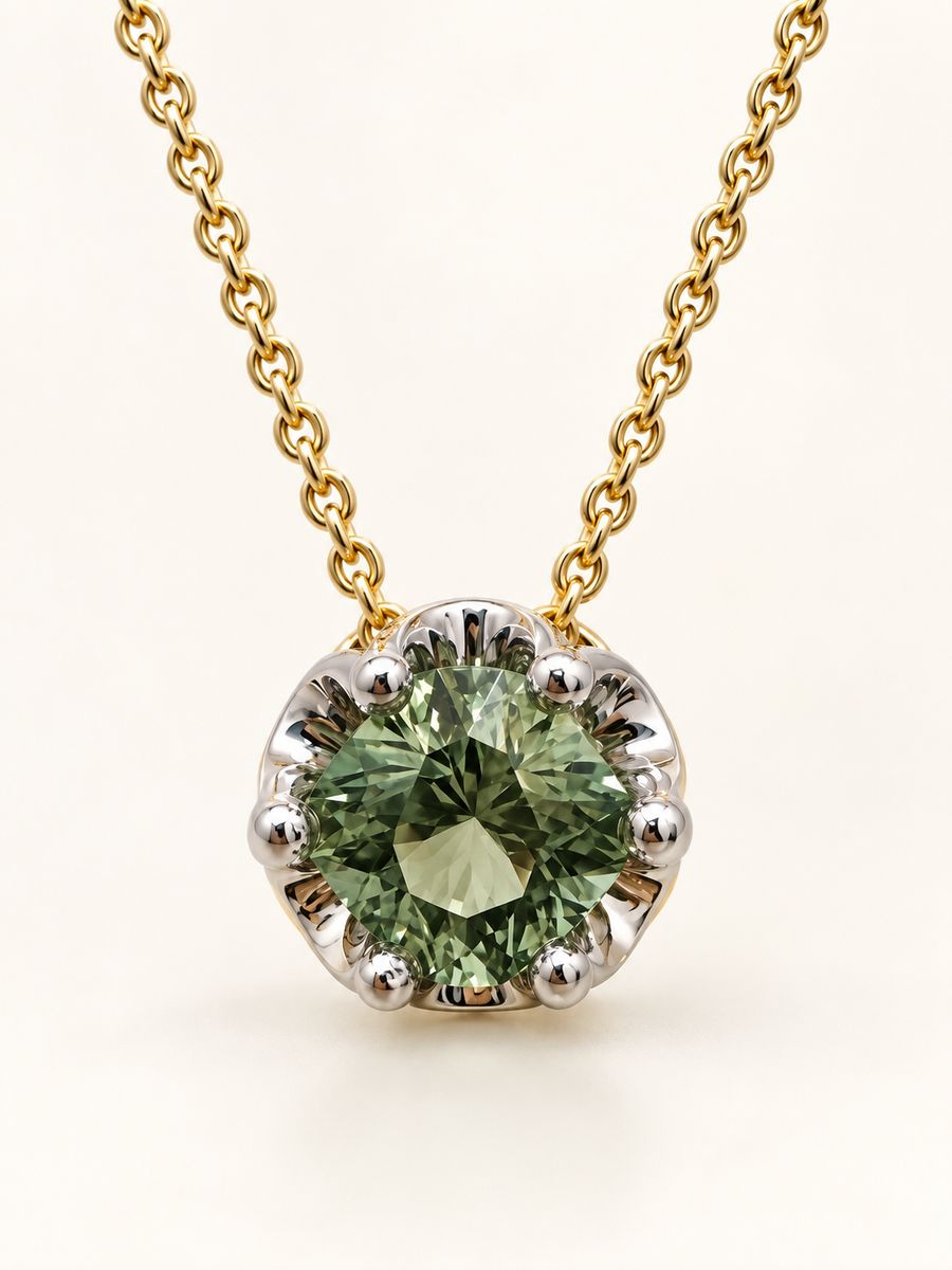 2.90ct Light Green Tourmaline Necklace in 14k Yellow Gold & Platinum