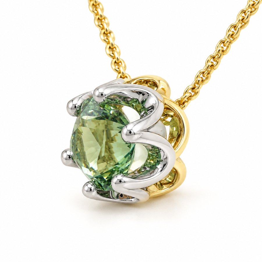 2.90ct Light Green Tourmaline Necklace in 14k Yellow Gold & Platinum