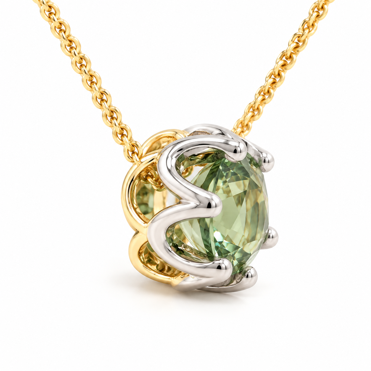 2.90ct Light Green Tourmaline Necklace in 14k Yellow Gold & Platinum