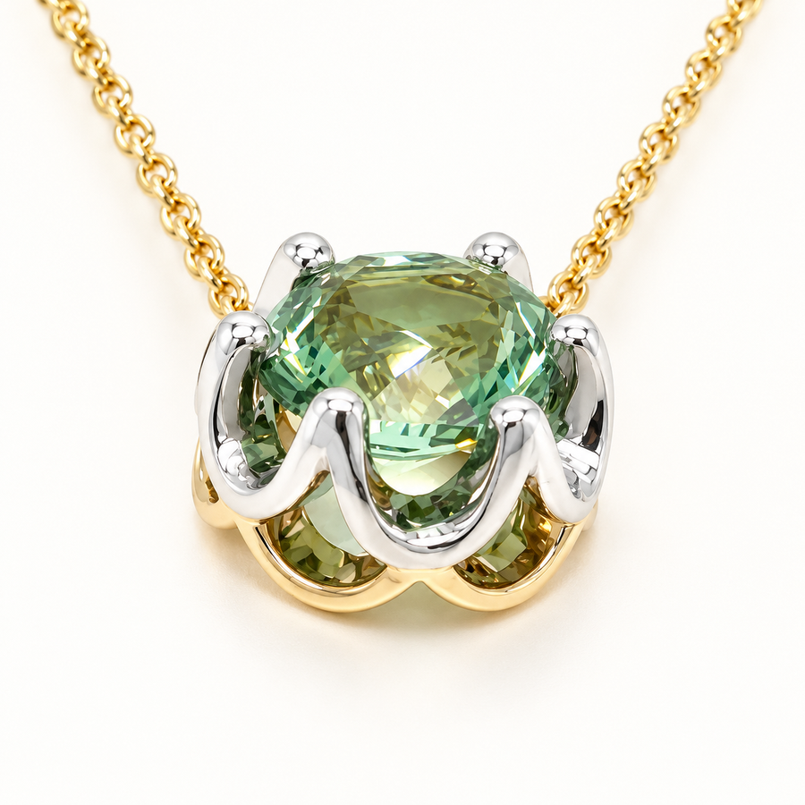 2.90ct Light Green Tourmaline Necklace in 14k Yellow Gold & Platinum