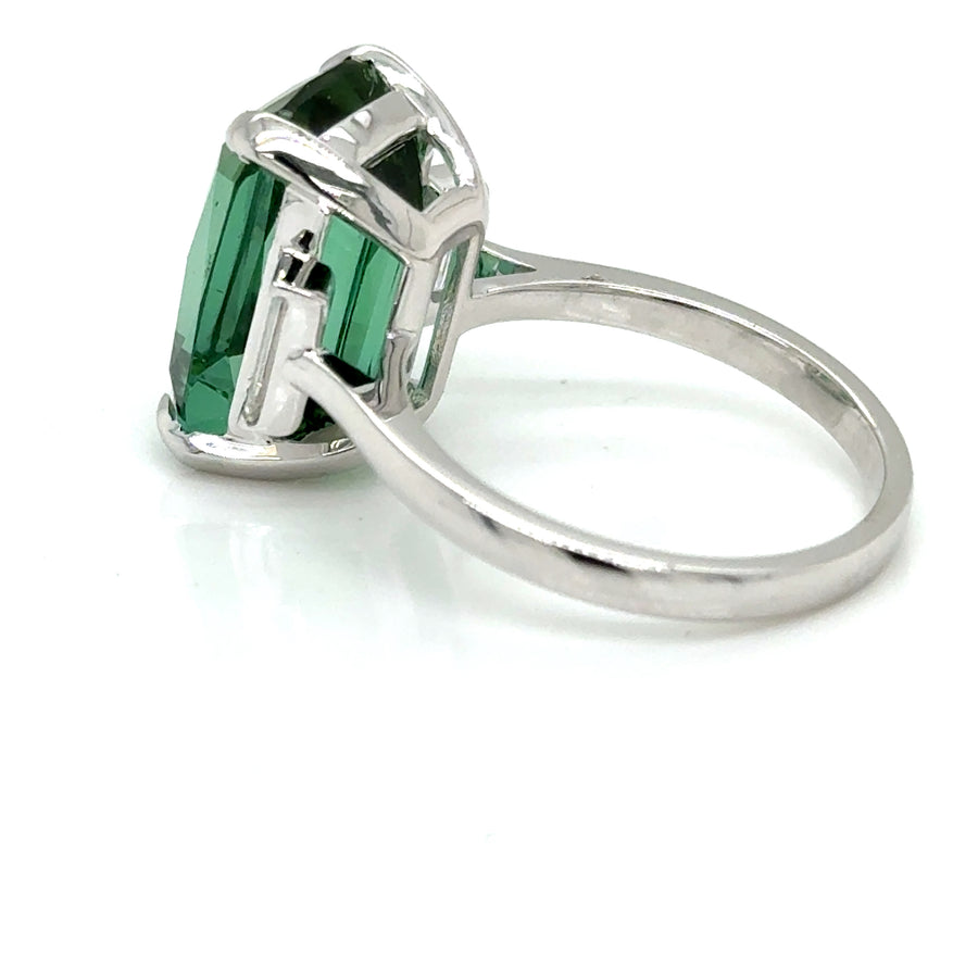 Trilogy Green Tourmaline & Emerald cut Diamond Ring