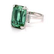 Trilogy Green Tourmaline & Emerald cut Diamond Ring