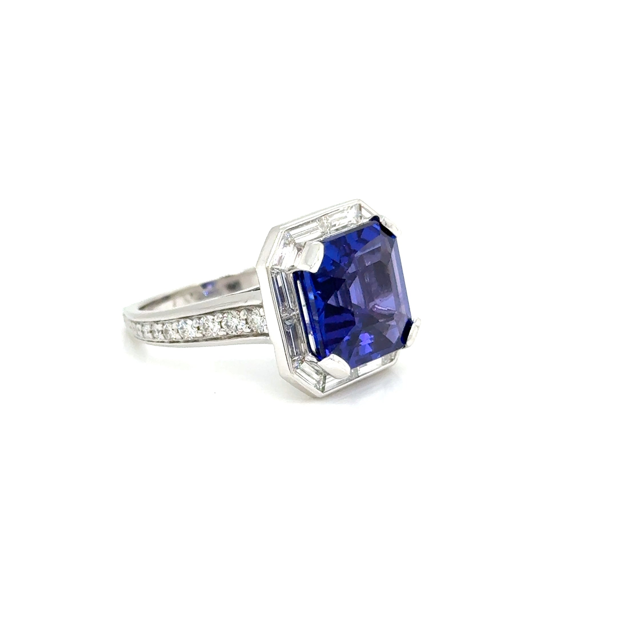 Asscher Cut  8.72ct Tanzanite and Diamond Ring