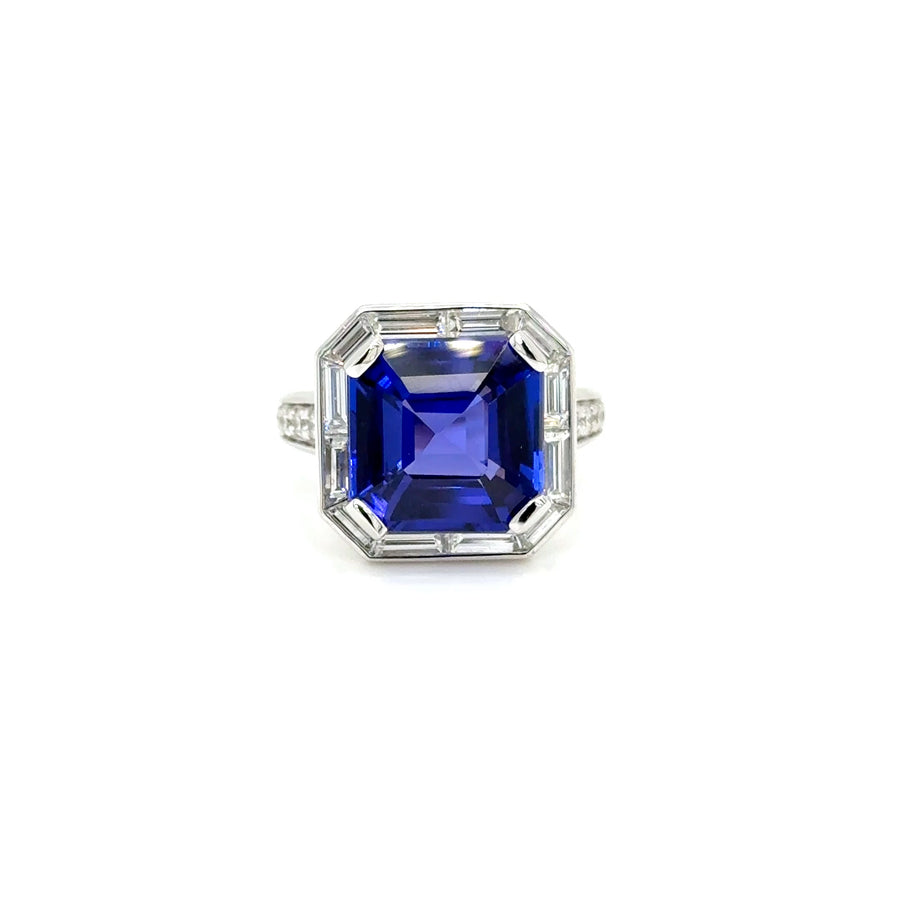 Asscher Cut  8.72ct Tanzanite and Diamond Ring